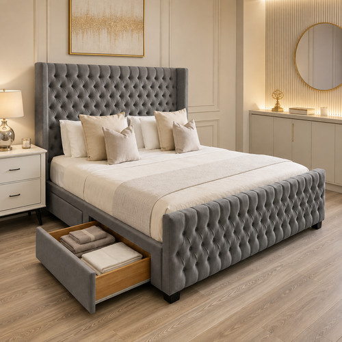 Winged headboard divan bed - headboard, set