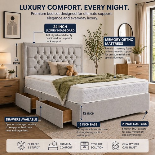 Plush divan bed set with - plush, lux